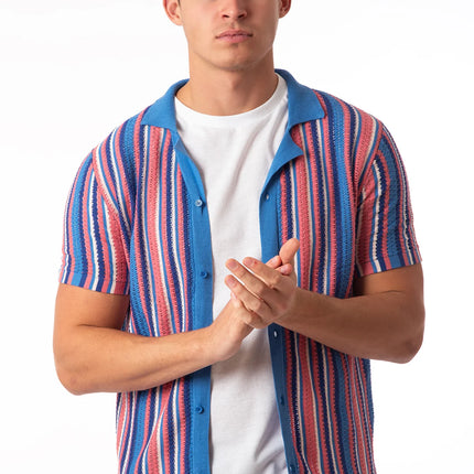 SoulStar Bueno Crochet Shirt - Blue Stripe
