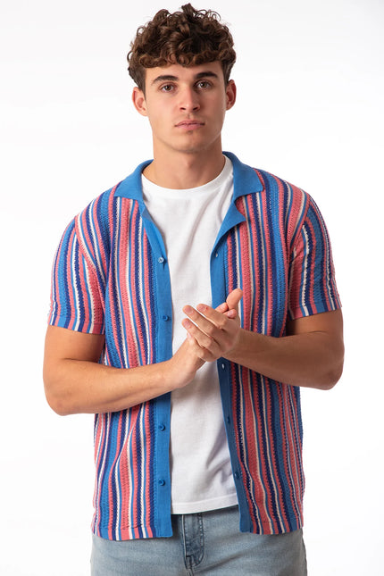 SoulStar Bueno Crochet Shirt - Blue Stripe