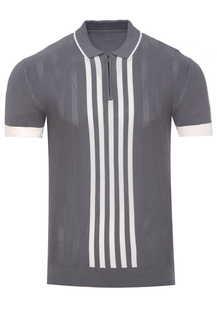 SoulStar Firefox Zip Knit Polo Shirt - Grey