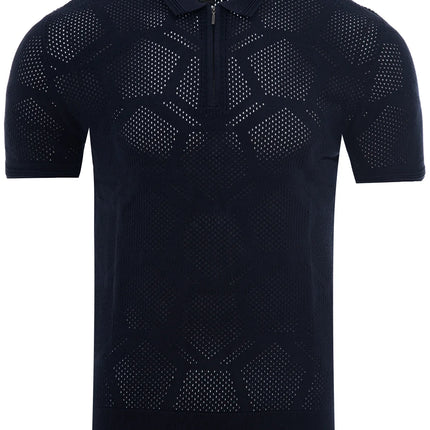 SoulStar Wata Zip Knit Textured Polo Shirt - Black