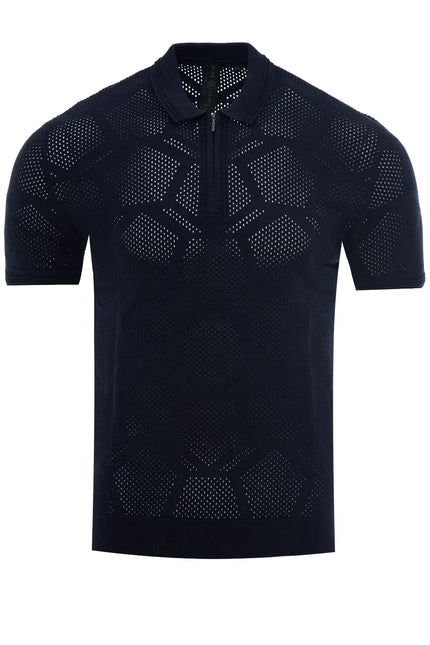 SoulStar Wata Zip Knit Textured Polo Shirt - Black