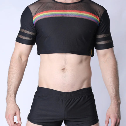Timoteo Pride Mesh Crop Top - Black