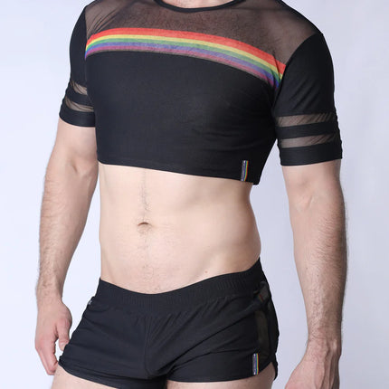 Timoteo Pride Mesh Crop Top - Black
