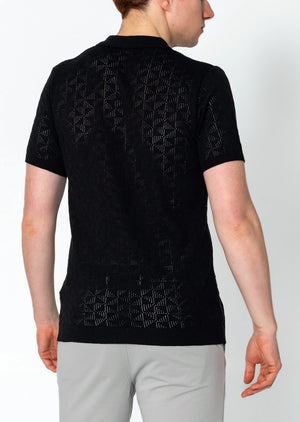 RNT23 Geometric crochet polo shirt black