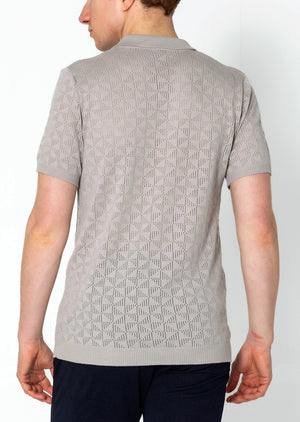 RNT23 Geometric crochet polo shirt grey