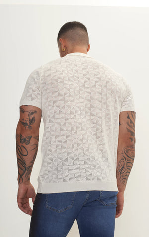 RNT23 Geometric crochet polo shirt off-white