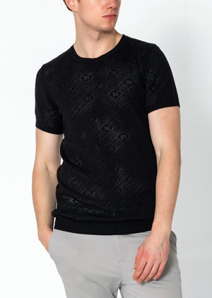 RNT23 Geometric crochet t-shirt black