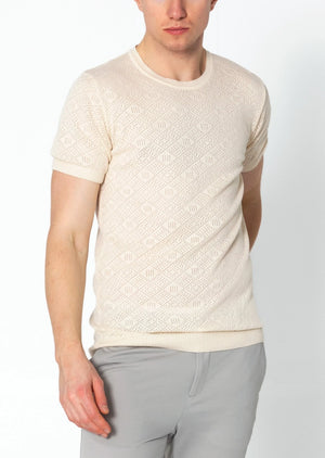 RNT23 Geometric crochet t-shirt beige