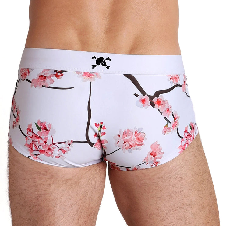 Skull & Bones Cherry Blossom swim trunk white