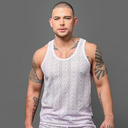 Andrew Christian Miami Cabana Boy 20059 crochet tank lavender sparkle