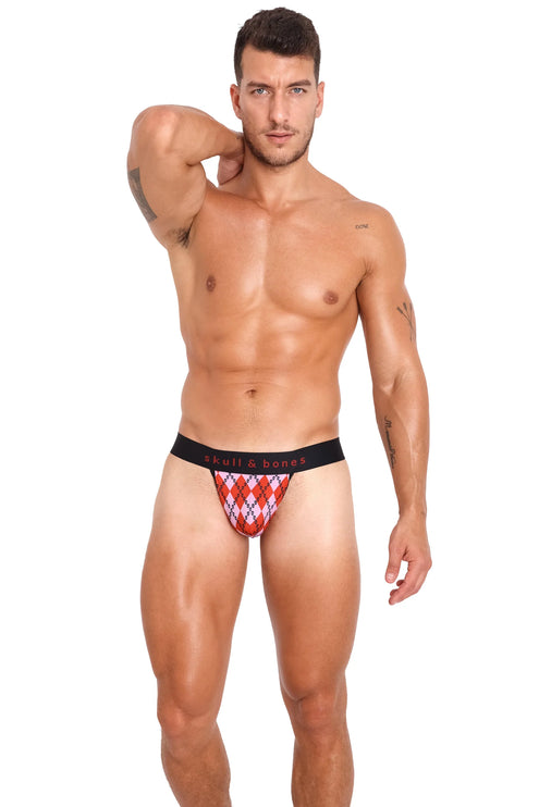 Skull & Bones Skull Argyle thong red