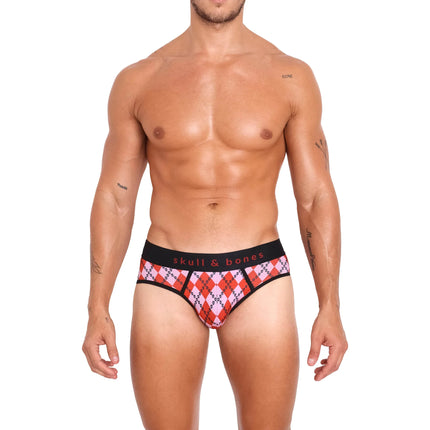 Skull & Bones Skull Argyle brief red