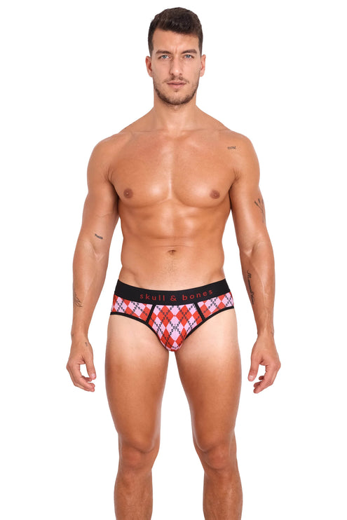 Skull & Bones Skull Argyle brief red