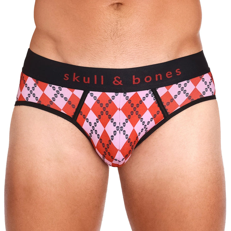 Skull & Bones Skull Argyle brief red
