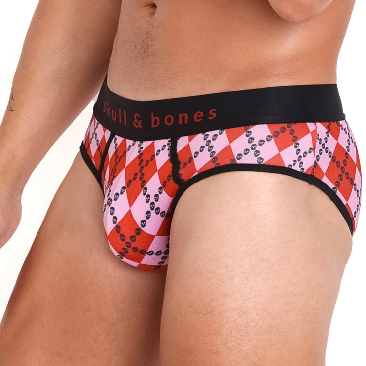 Skull & Bones Skull Argyle brief red