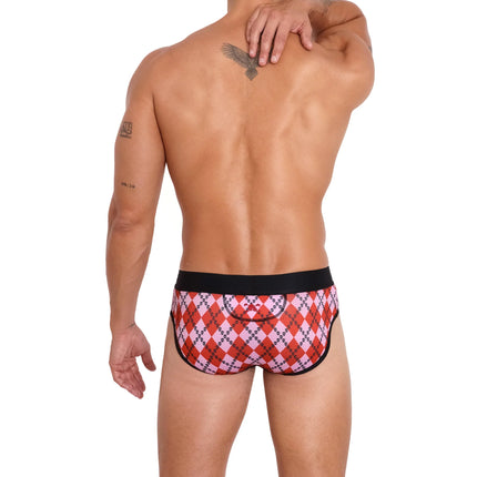 Skull & Bones Skull Argyle brief red
