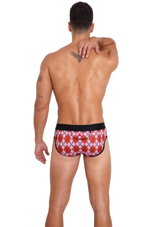 Skull & Bones Skull Argyle brief red