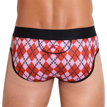 Skull & Bones Skull Argyle brief red