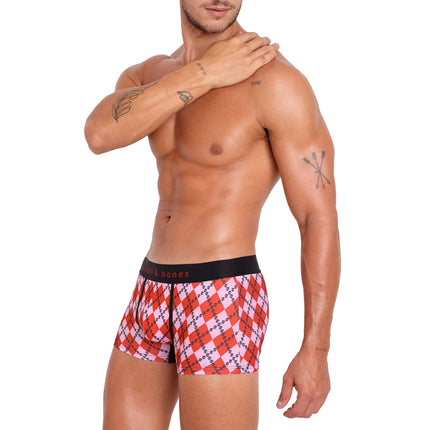 Skull & Bones Skull Argyle boxer red