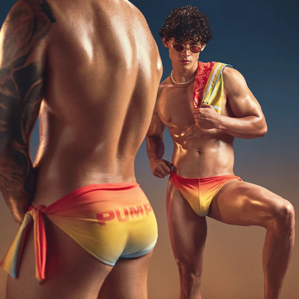 PUMP! Sunset Knotty Swim Brief - Orange/Yellow/Blue