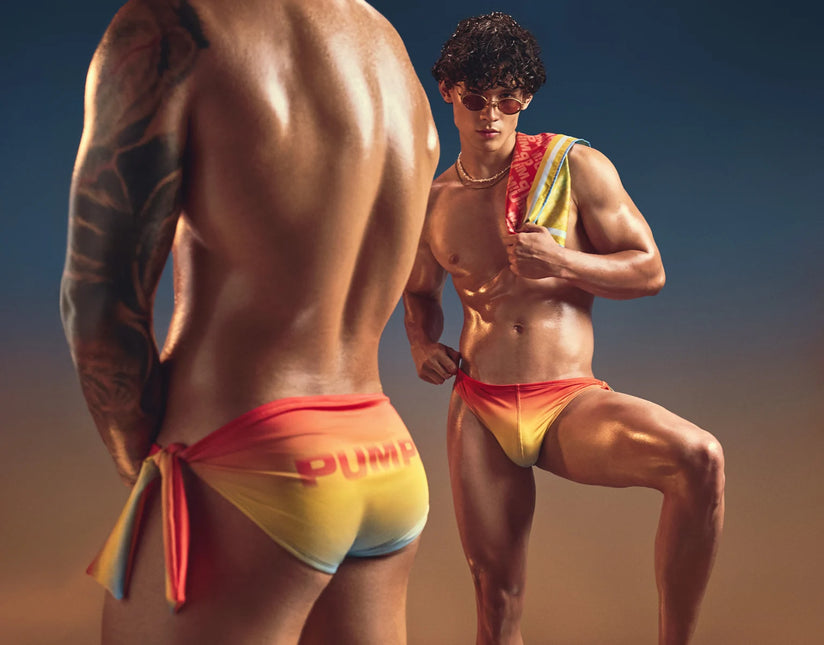 PUMP! Sunset Knotty Swim Brief - Orange/Yellow/Blue