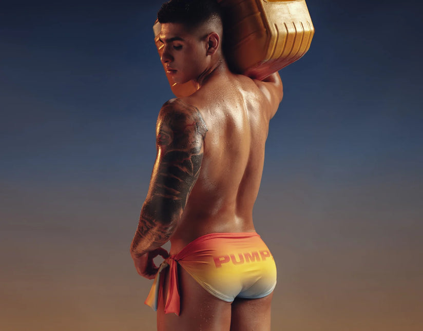 PUMP! Sunset Knotty Swim Brief - Orange/Yellow/Blue