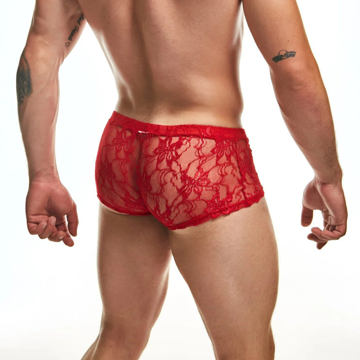 Sexy Boy Lace Boxer Trunk - Red