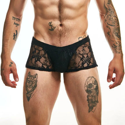 Sexy Boy Lace Boxer Trunk - Black