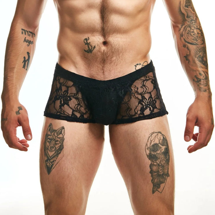 Sexy Boy Lace Boxer Trunk - Black