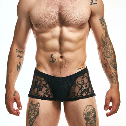 Sexy Boy Lace Boxer Trunk - Black
