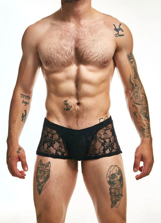 Sexy Boy Lace Boxer Trunk - Black