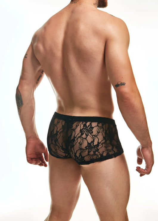Sexy Boy Lace Boxer Trunk - Black