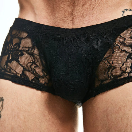 Sexy Boy Lace Boxer Trunk - Black
