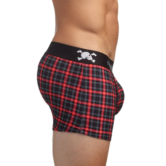 Skull & Bones Tartan Plaid boxer red size S