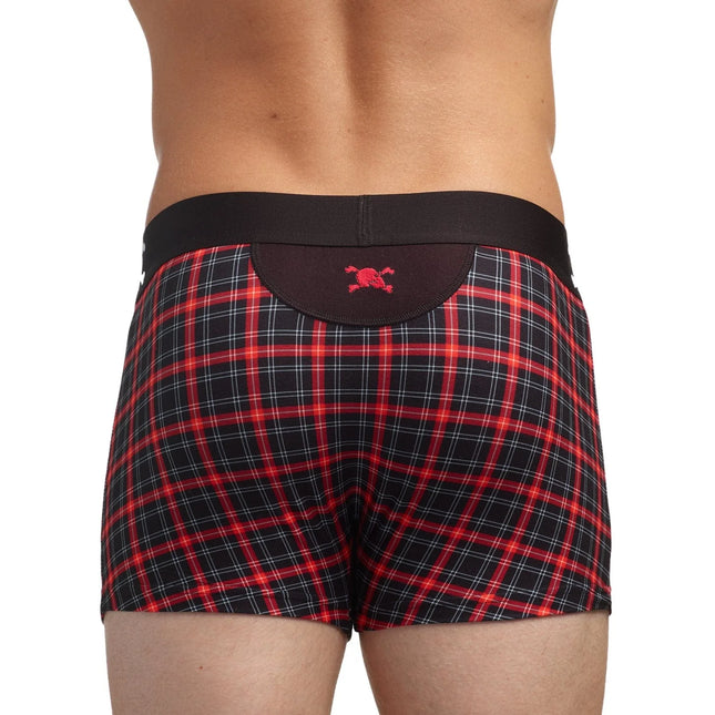 Skull & Bones Tartan Plaid boxer red size S