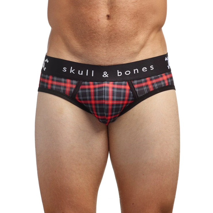 Skull & Bones Tartan Plaid brief red