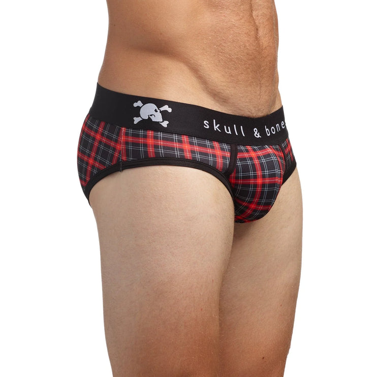 Skull & Bones Tartan Plaid brief red