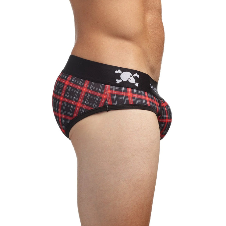 Skull & Bones Tartan Plaid brief red