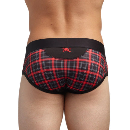 Skull & Bones Tartan Plaid brief red