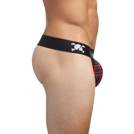 Skull & Bones Tartan Plaid thong red