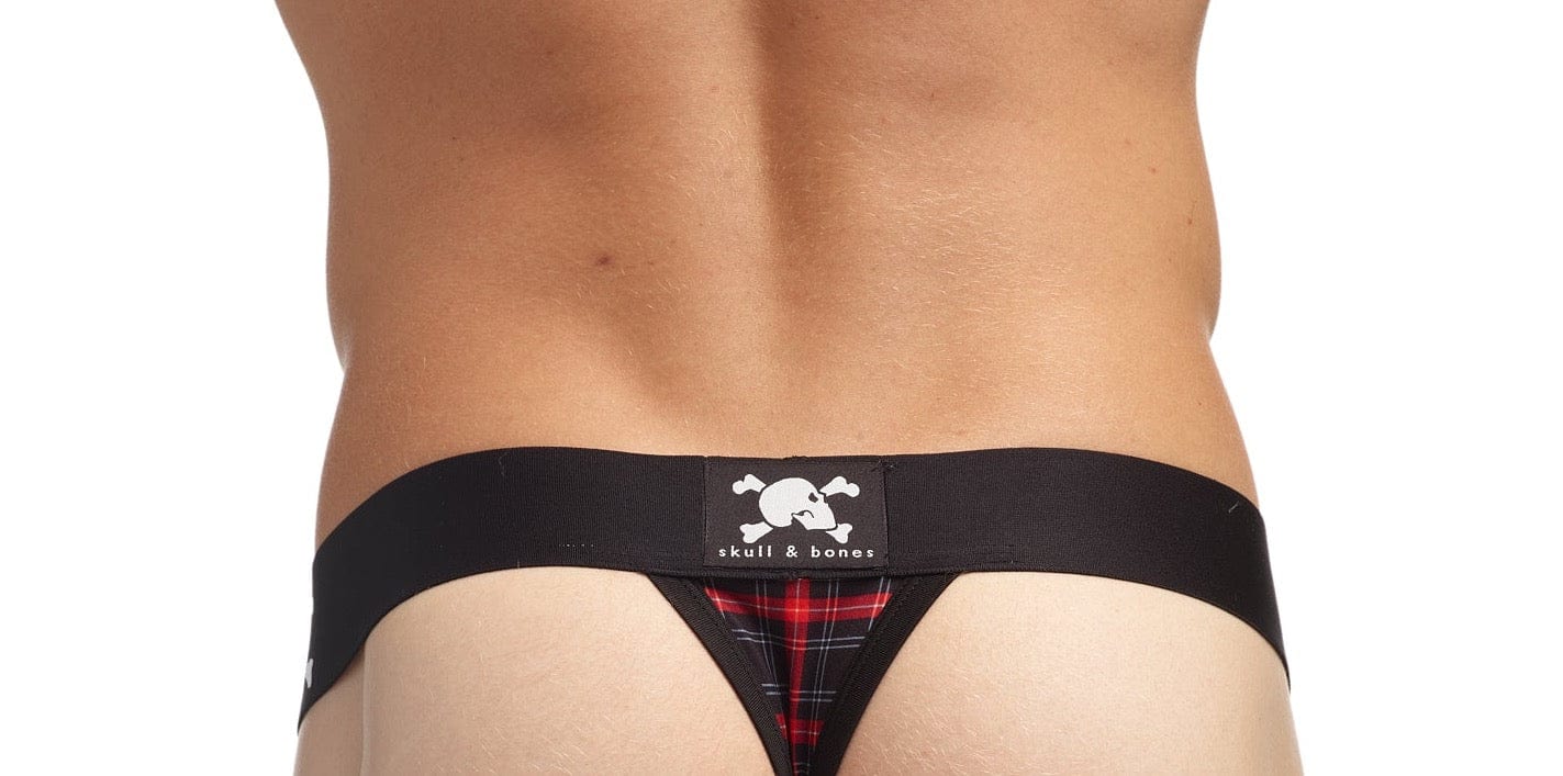 Skull & Bones Tartan Plaid thong red