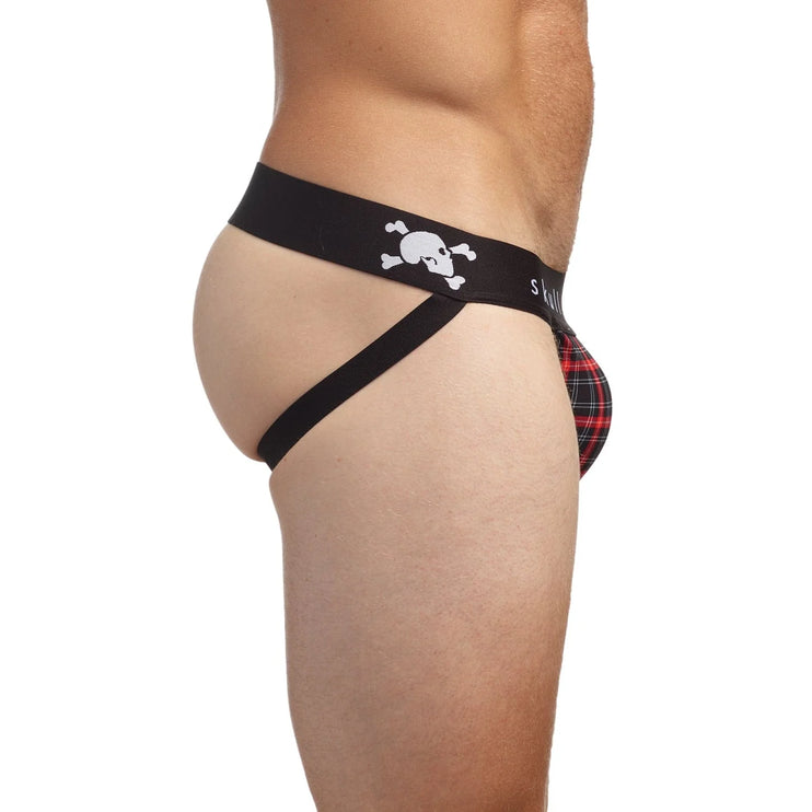 Skull & Bones Tartan Plaid jockstrap red
