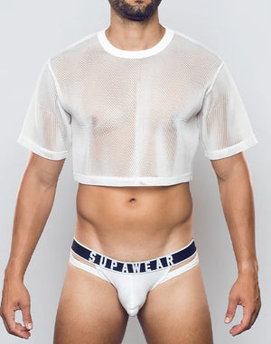 Supawear 3D mesh cropped top white