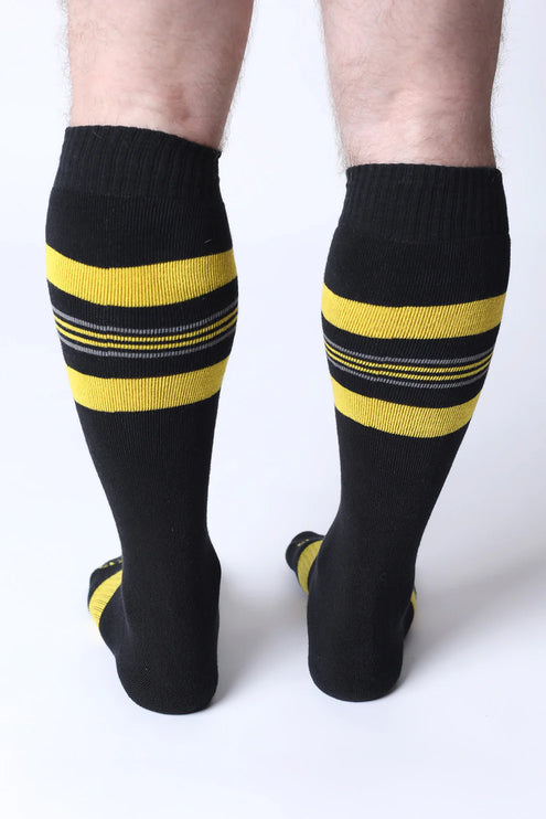 Cellblock 13 Tight End Shadow mens sexy knee-high socks black/yellow Egoist Chicago www.egoistunderwear.com 