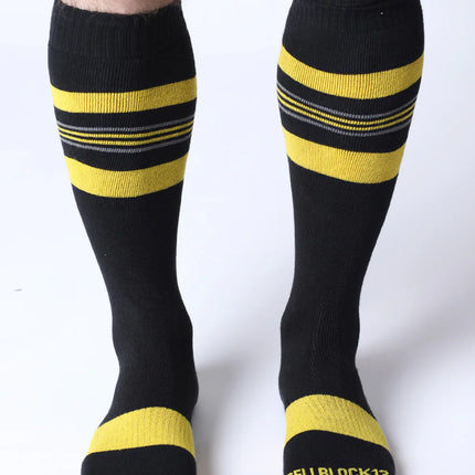 Cellblock 13 Tight End Shadow mens sexy knee-high socks black/yellow Egoist Chicago www.egoistunderwear.com 