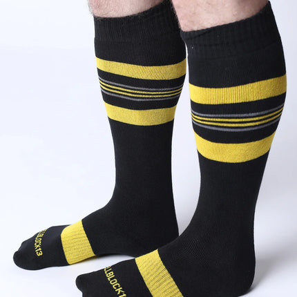 Cellblock 13 Tight End Shadow mens sexy knee-high socks black/yellow Egoist Chicago www.egoistunderwear.com 