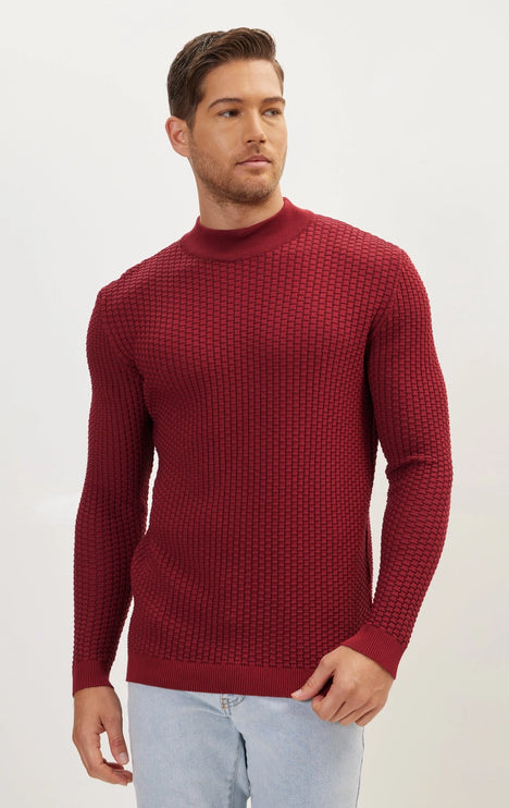 Ron Tomson Mock Neck Sweater - Burgundy
