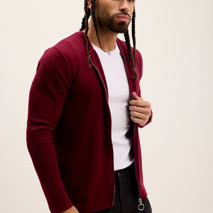 Ron Tomson Full Zip Closure Cardigan - Burgundy