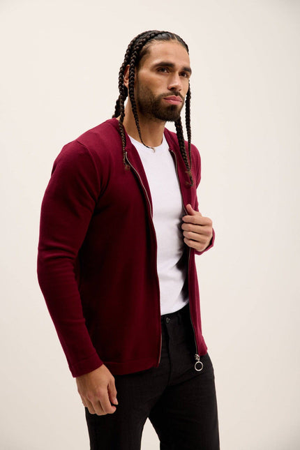Ron Tomson Full Zip Closure Cardigan - Burgundy