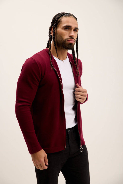 Ron Tomson Full Zip Closure Cardigan - Burgundy